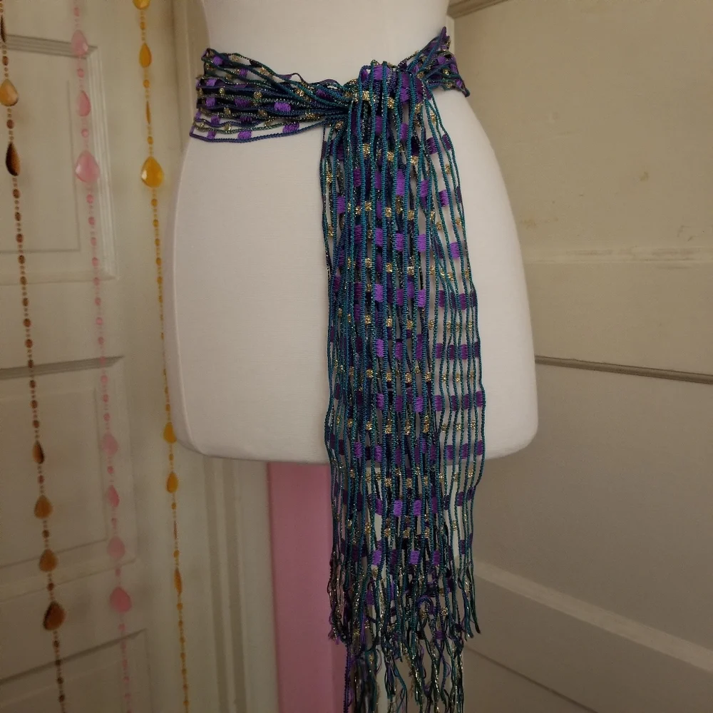 Purple & Teal Open Weave Glitter Scarf Wrap